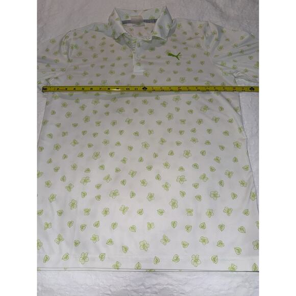 Puma Golf Polo Mattr White Green Spring Sz L Performance Quick Dry Cool Dad Logo - Picture 10 of 14